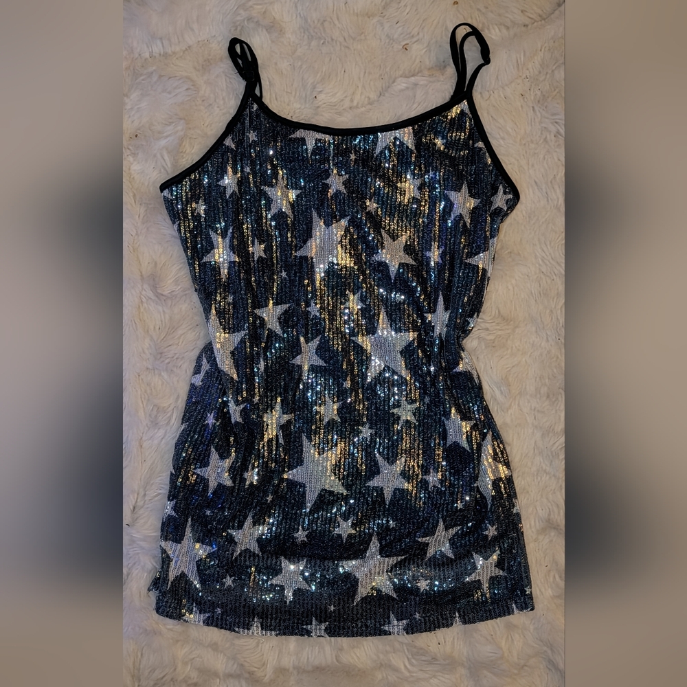L&B Black and Silver Star Sequin Top